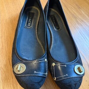 Coach Black Flats with Gold Accents